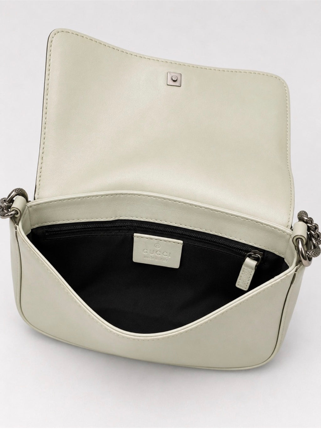 Gucci Vintage Ivory Cream Leather Chain Shoulder Bag Silver-Tone Hardware Made in Italy