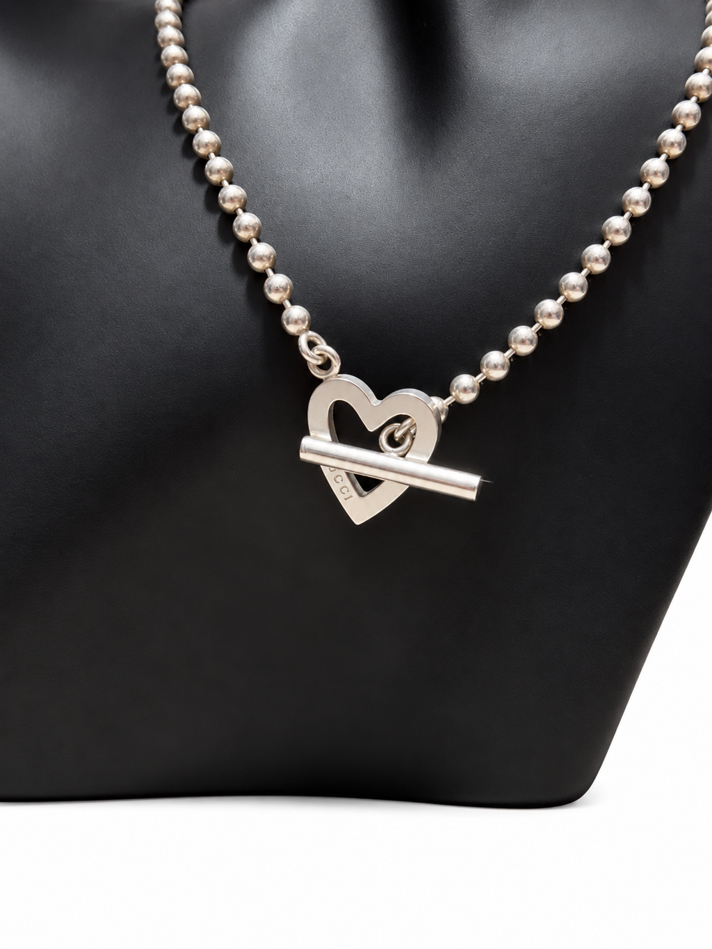 Gucci Sterling Silver Boule Heart Toggle Ball Chain Necklace 925 Italy + COA