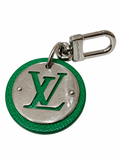 Louis Vuitton LV Circle Green Leather Bag Charm Key Holder Silver Hardware
