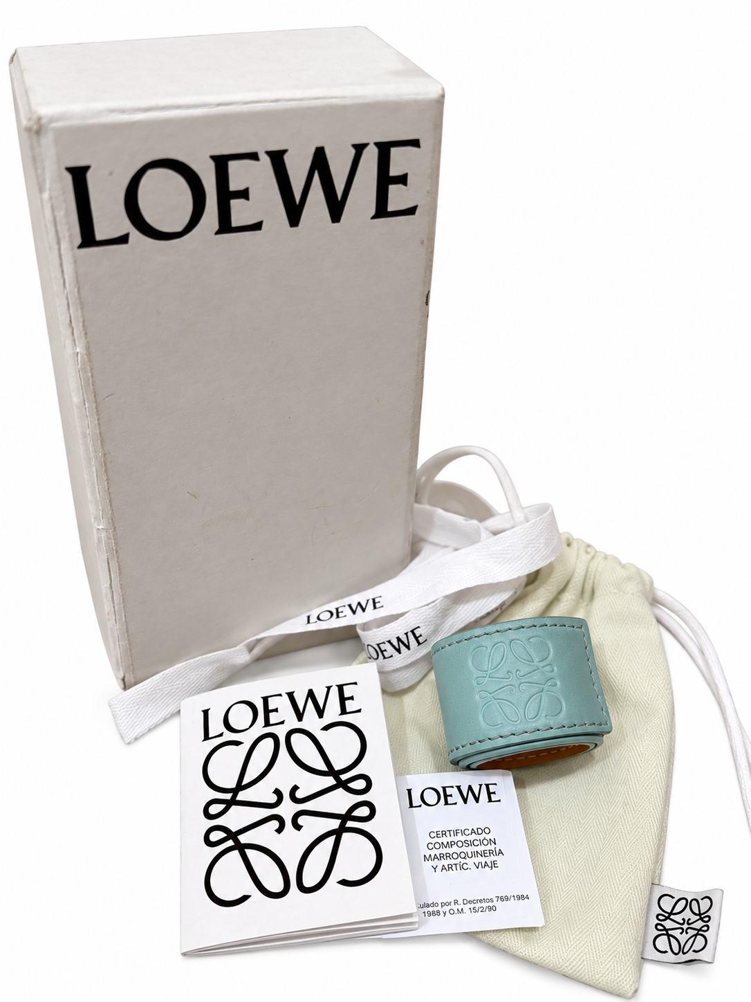 Loewe Anagram Leather Slap Bracelet Light Blue Wide Cuff with Box & Dust Bag