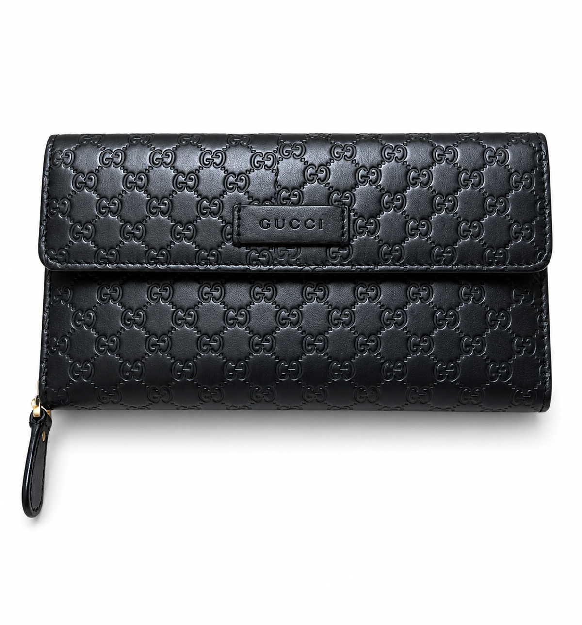 Gucci Micro Guccissima Black Leather Continental Zip Around Wallet GG Embossed