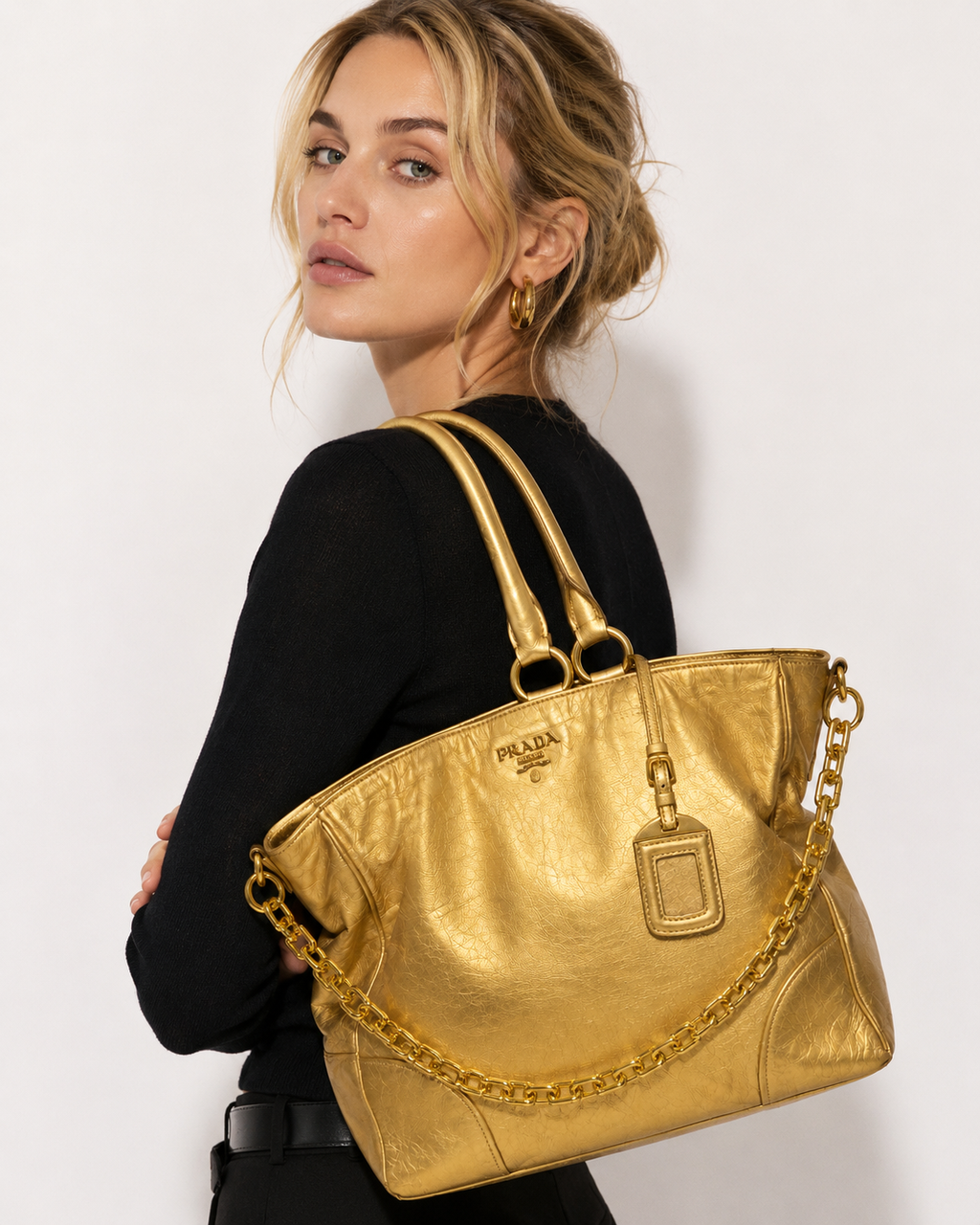Prada  Vitello Leather Large Tote Bag Taupe Gold Hardware – Repainted/Restore