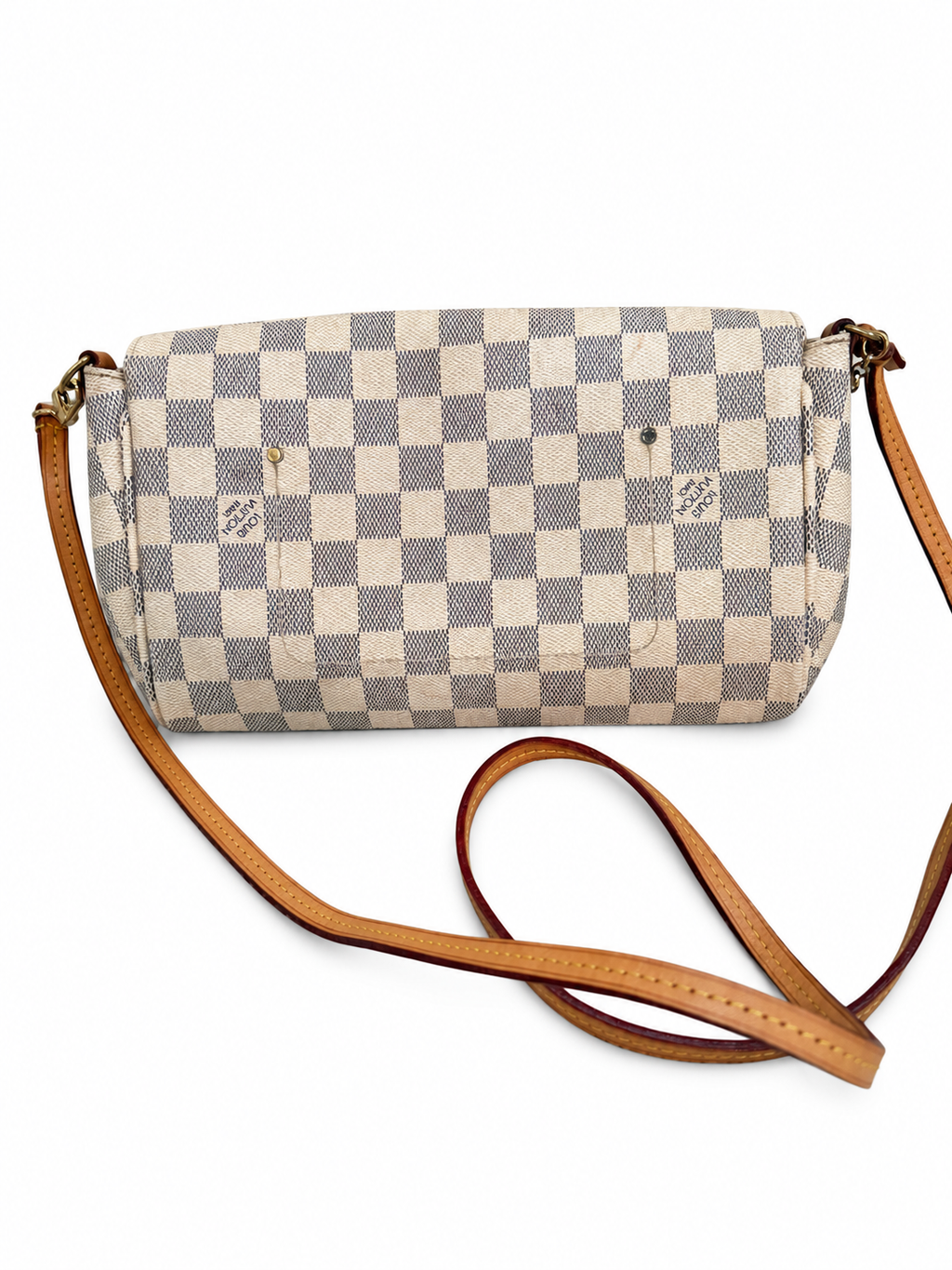 Louis Vuitton Favorite MM Damier Azur Crossbody Shoulder Bag – Leather Strap & Chain