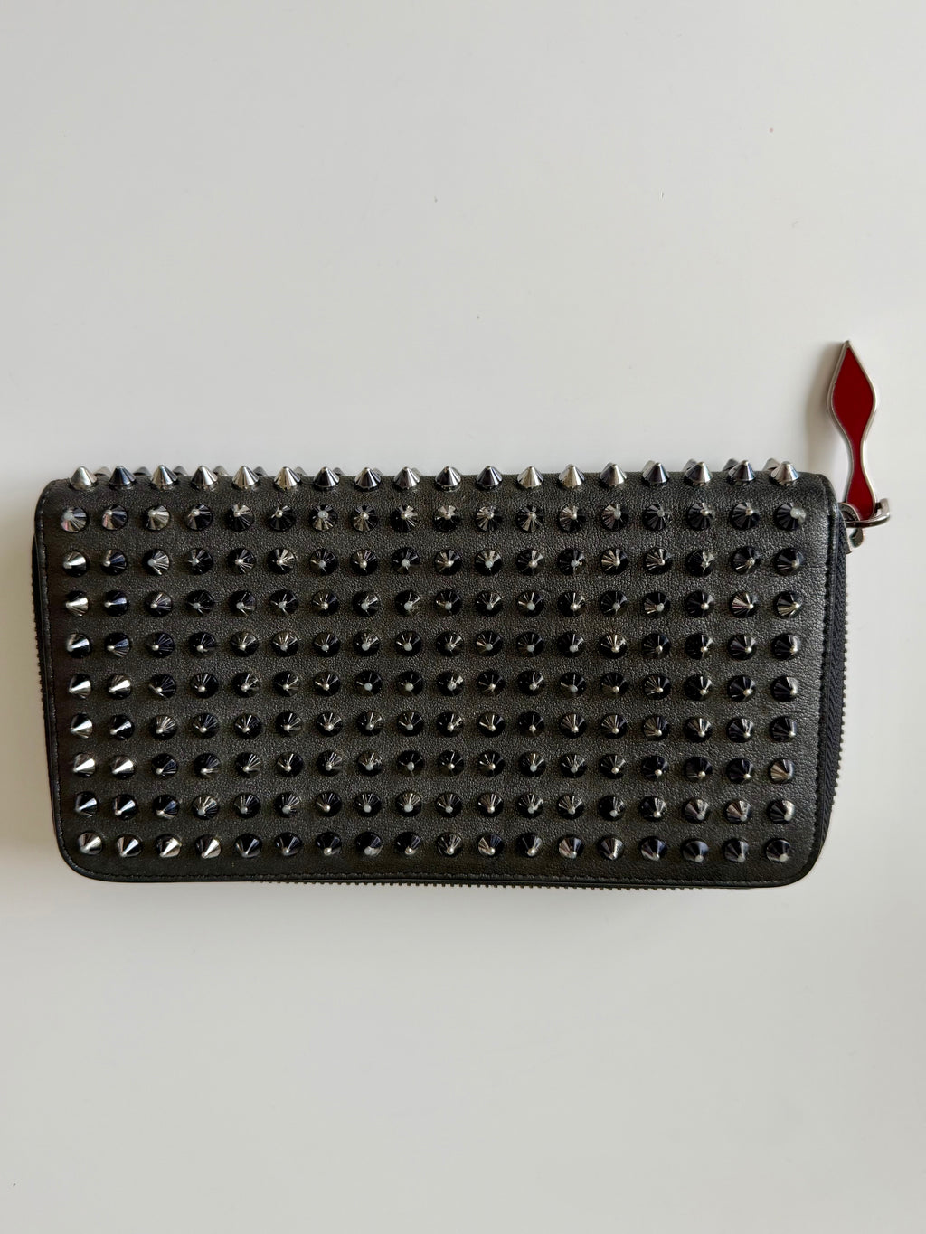 Christian Louboutin Panettone Black Spiked Leather Zip-Around Wallet with COA