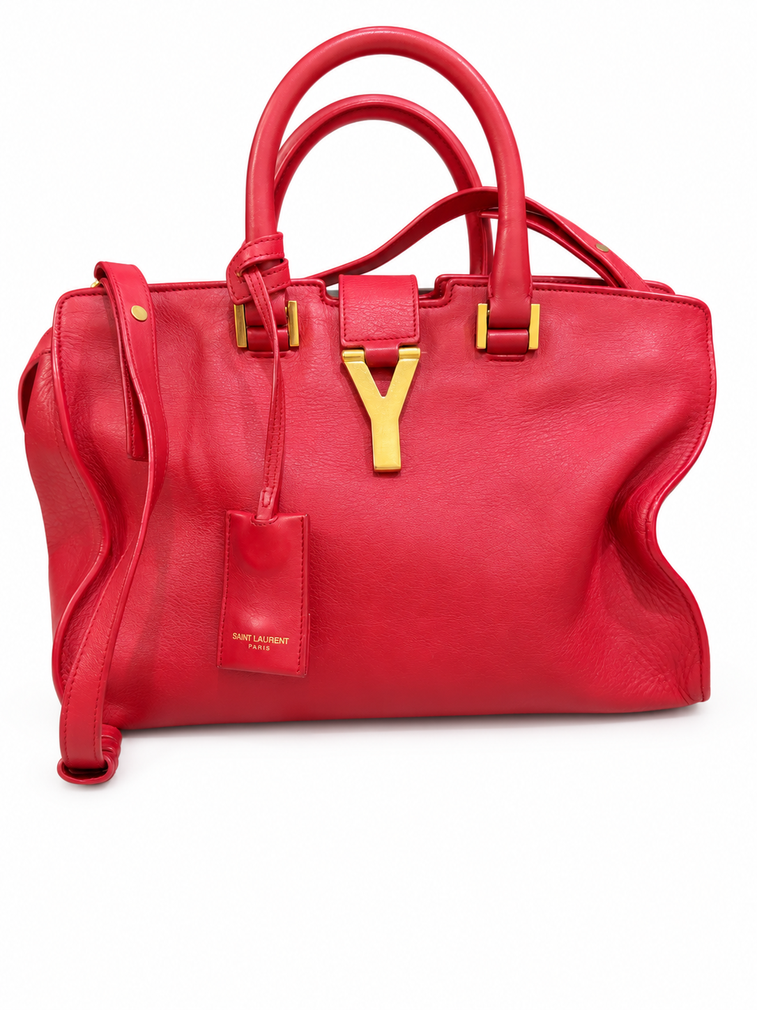 Yves Saint Laurent Cabas Chyc Red Leather Satchel Gold Y Hardware