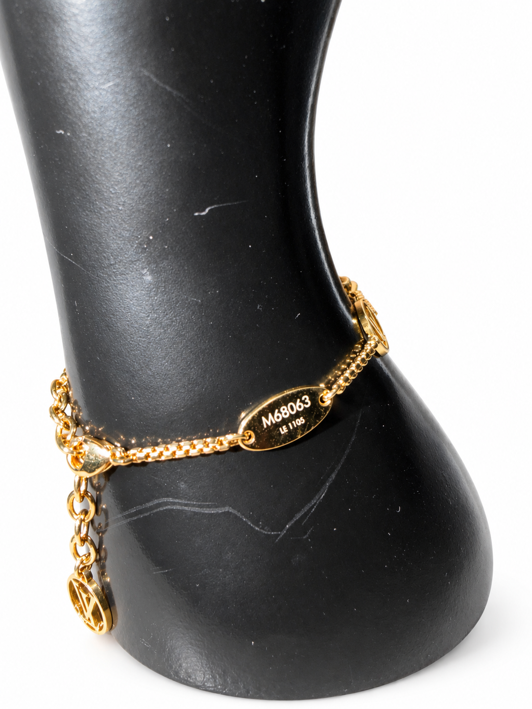 Louis Vuitton Speedy Pearl Bracelet M68063 Gold Tone LV Charm Faux Pearl Box Dust Bag