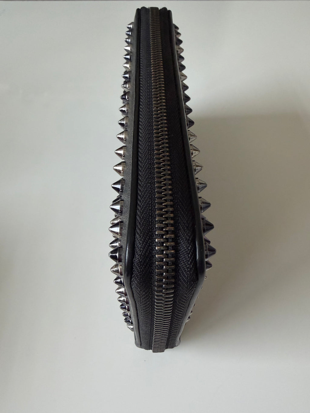 Christian Louboutin Panettone Black Spiked Leather Zip-Around Wallet with COA