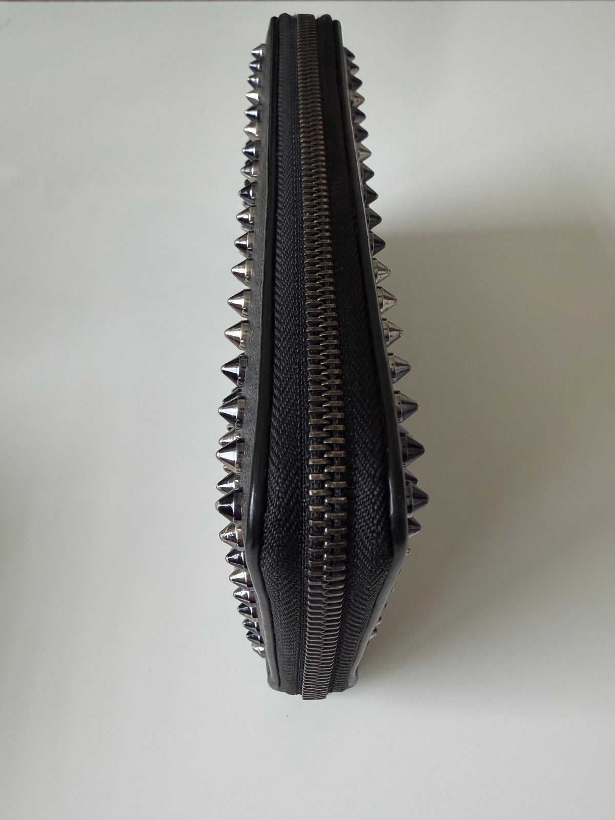Christian Louboutin Panettone Black Spiked Leather Zip-Around Wallet with COA
