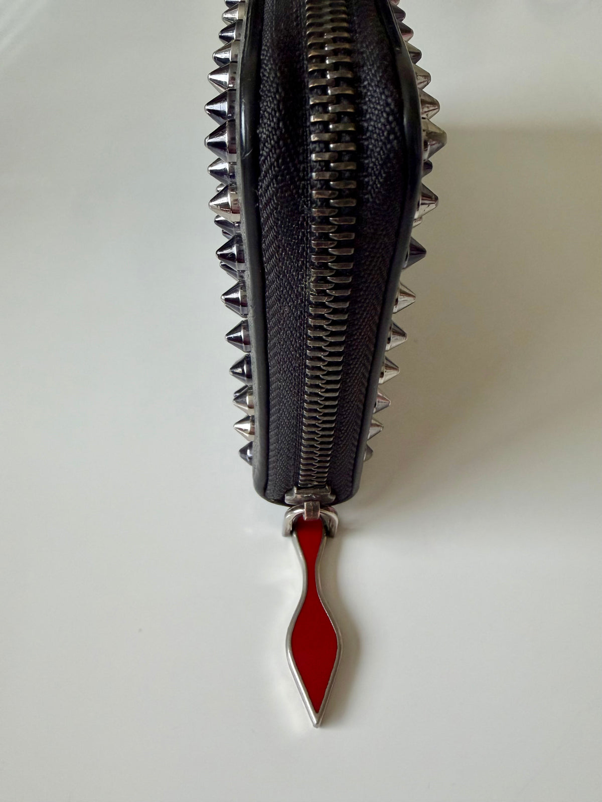 Christian Louboutin Panettone Black Spiked Leather Zip-Around Wallet with COA