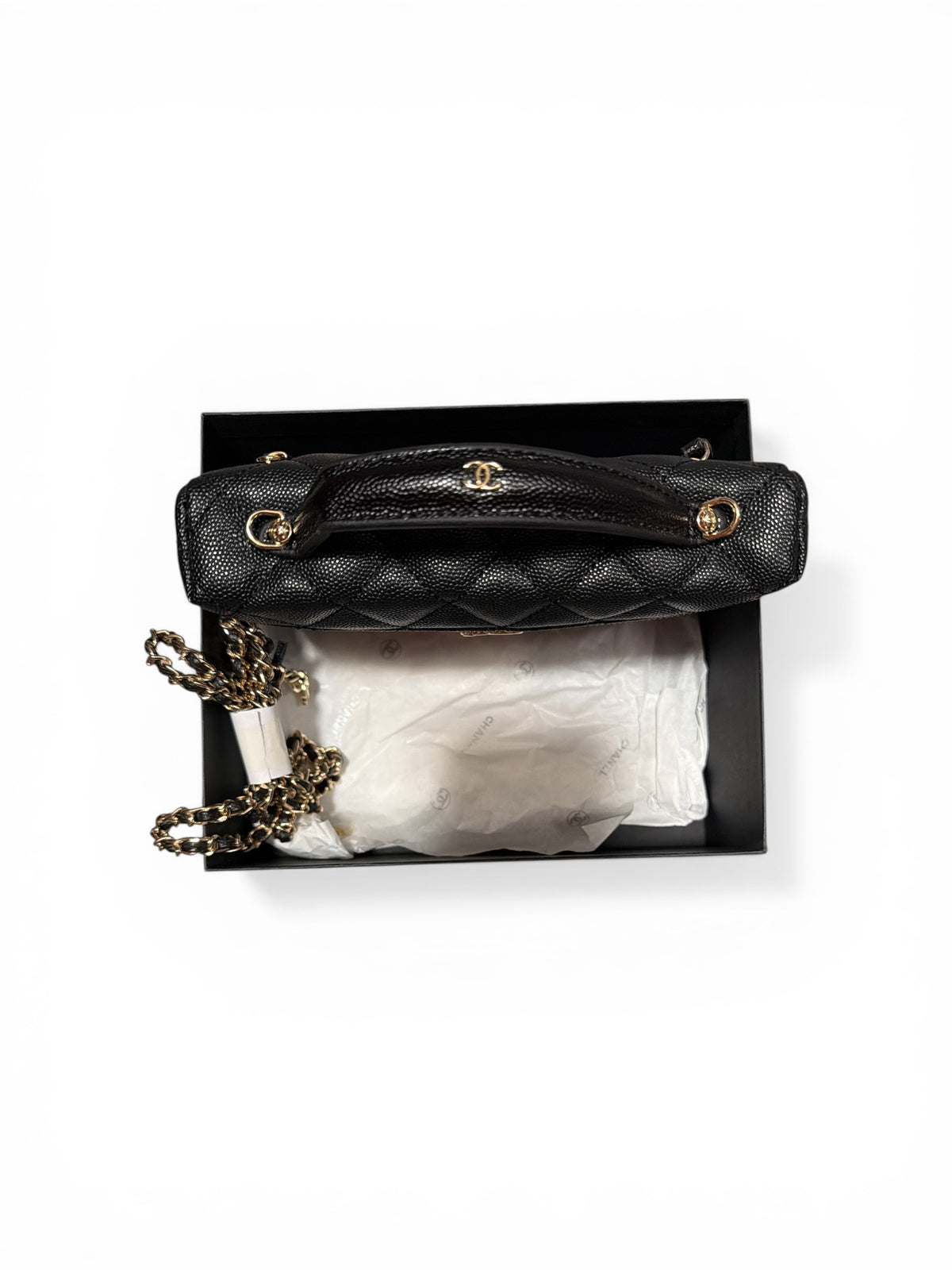 CHANEL Beauty Black Quilted Leather Crossbody with Gold Chain and CC Logo