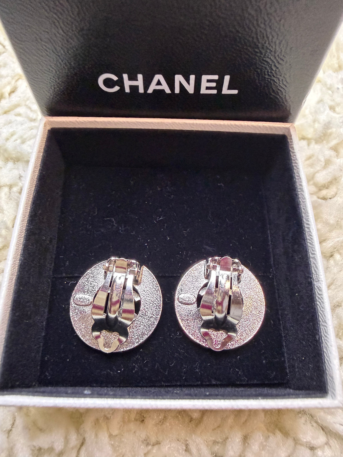 Authentic Chanel Silver CC Clip-On Earrings | Vintage | Box + Legitmark COA
