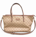 Gucci GG Monogram Beige & Blush Pink Canvas Tote Shoulder Bag
