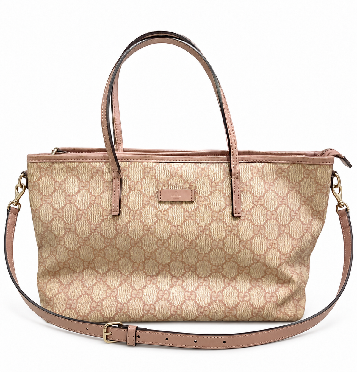 Gucci GG Monogram Beige & Blush Pink Canvas Tote Shoulder Bag