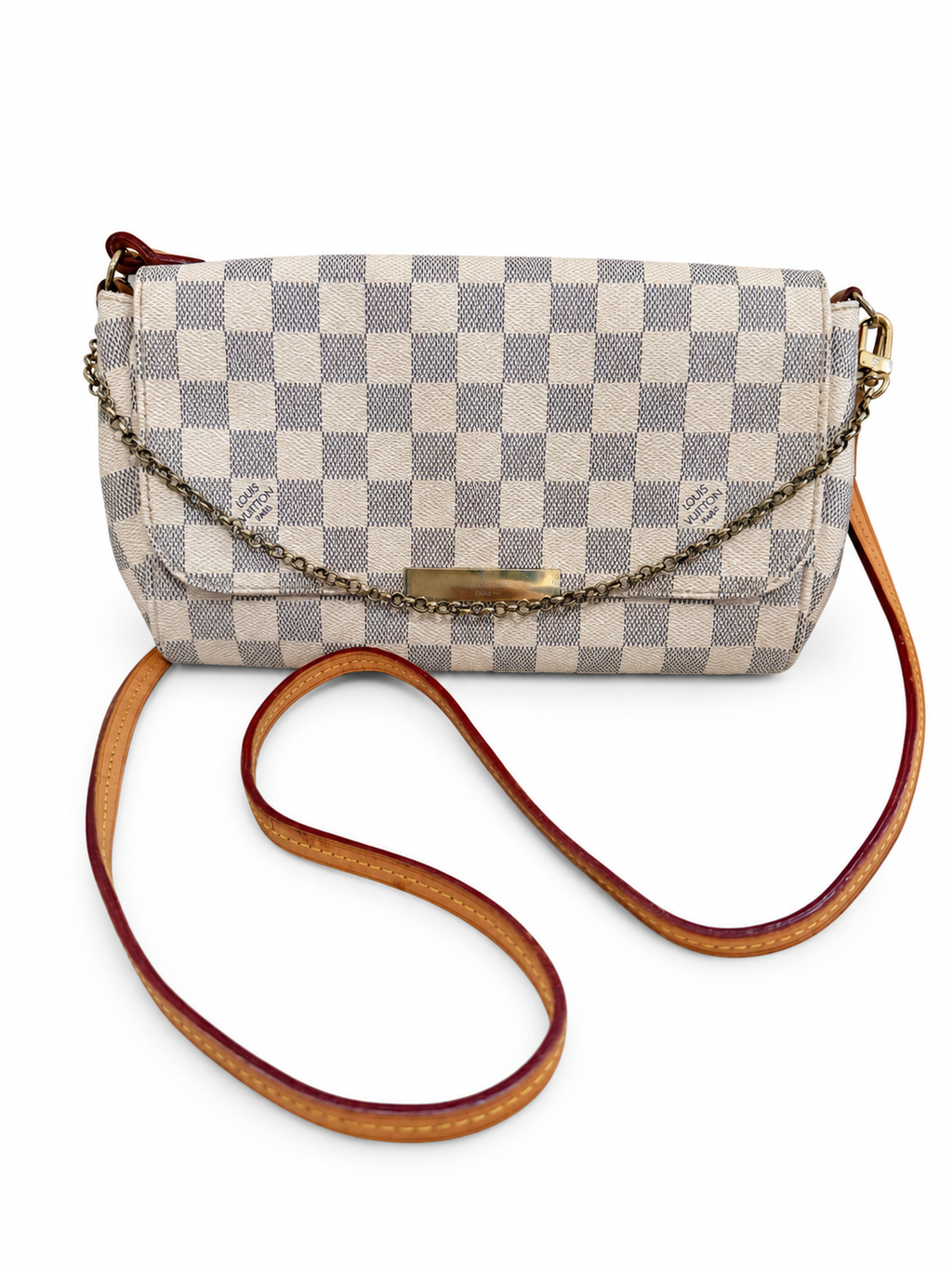 Louis Vuitton Favorite MM Damier Azur Crossbody Shoulder Bag – Leather Strap & Chain