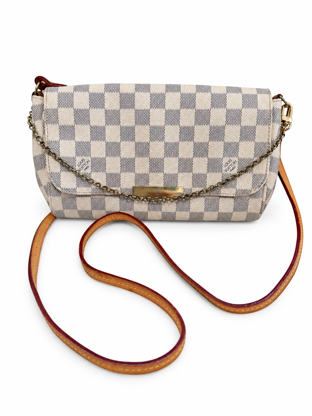 Louis Vuitton Favorite MM Damier Azur Crossbody Shoulder Bag – Leather Strap & Chain