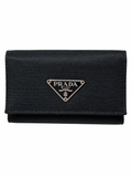 Prada Tessuto Nylon 6-Key Holder Nero Black Triangle Logo – 1 Hook Missing