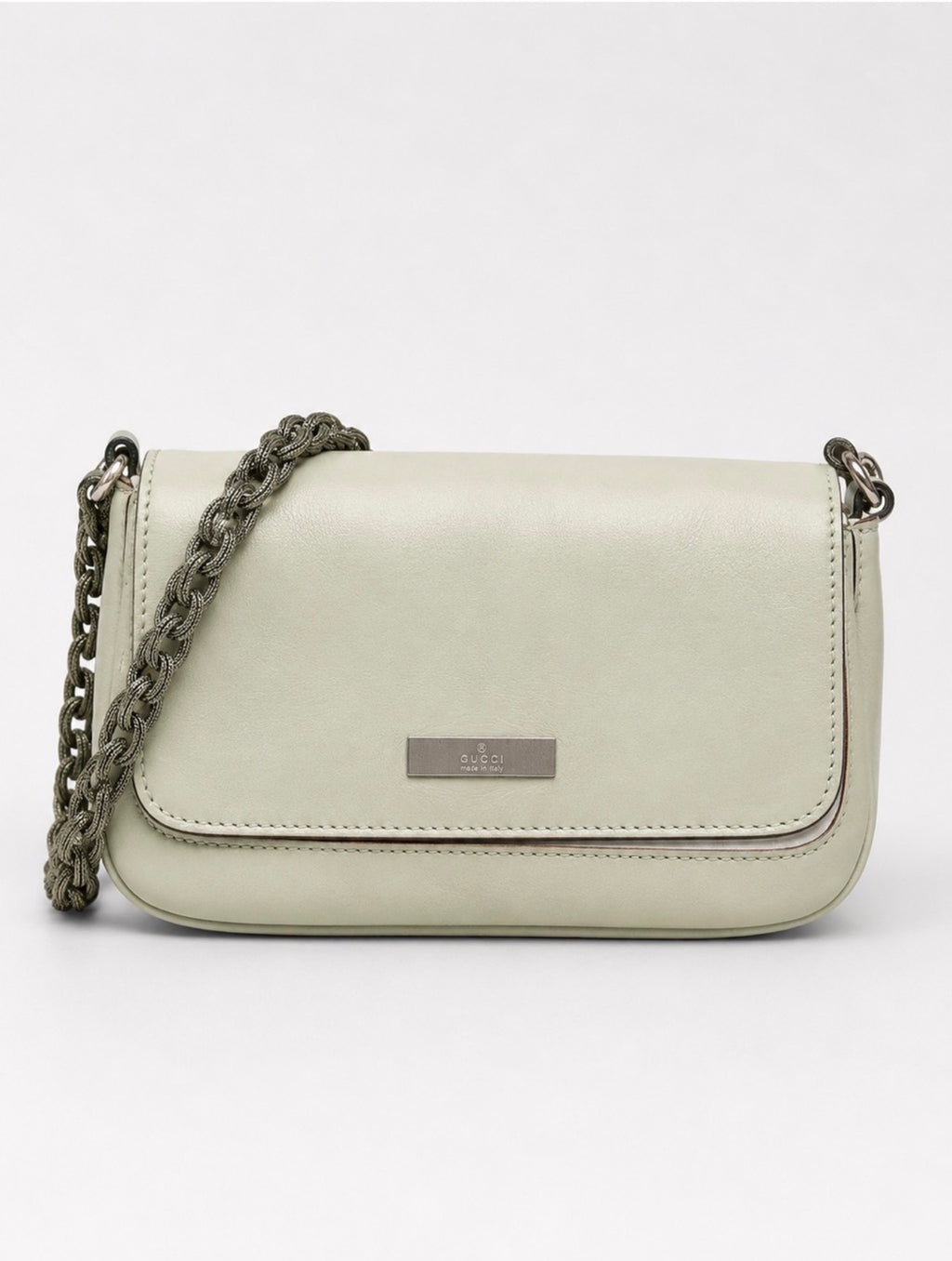 Gucci Vintage Ivory Cream Leather Chain Shoulder Bag Silver-Tone Hardware Made in Italy