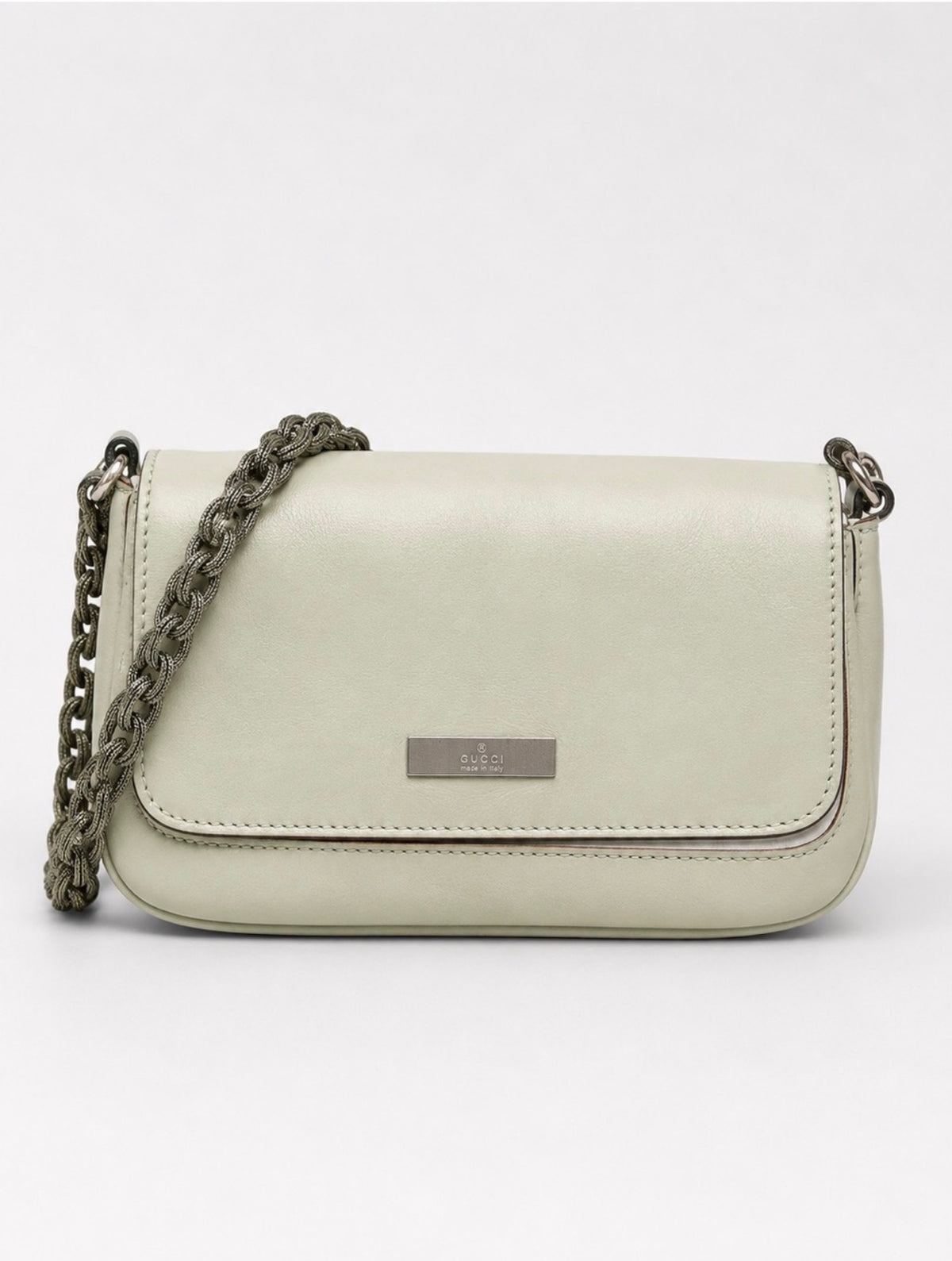 Gucci Vintage Ivory Cream Leather Chain Shoulder Bag Silver-Tone Hardware Made in Italy