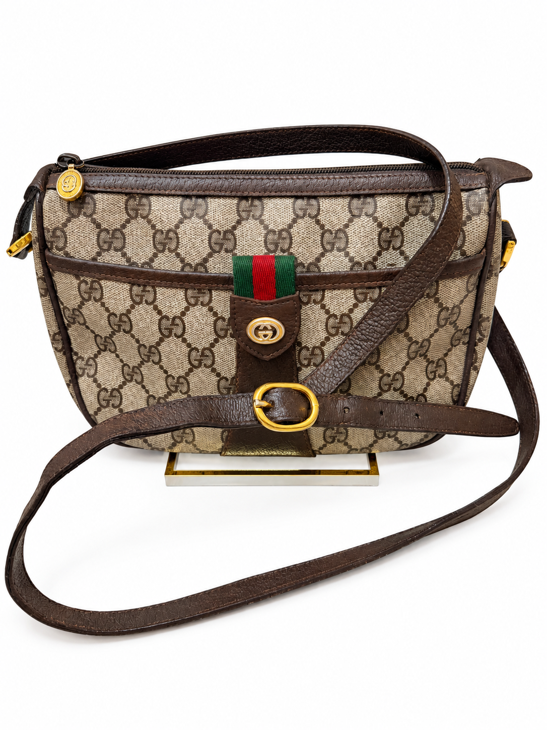 Vintage Gucci Accessory Collection GG Monogram Web Stripe Shoulder Crossbody Bag