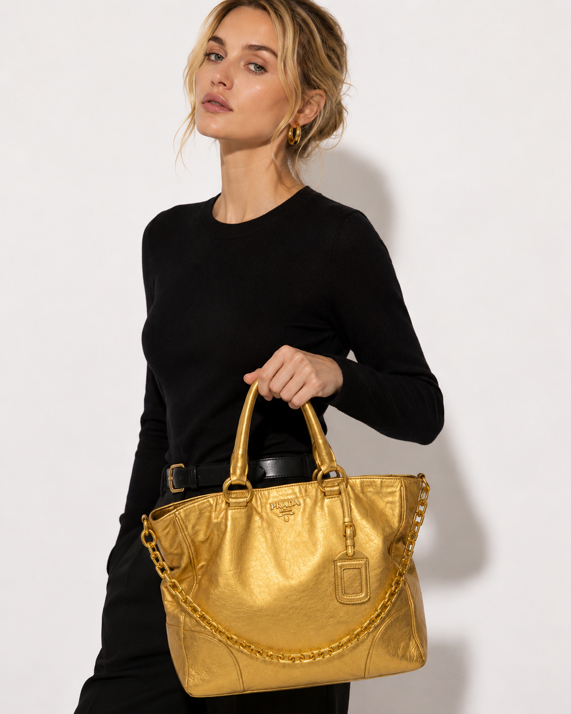 Prada  Vitello Leather Large Tote Bag Taupe Gold Hardware – Repainted/Restore