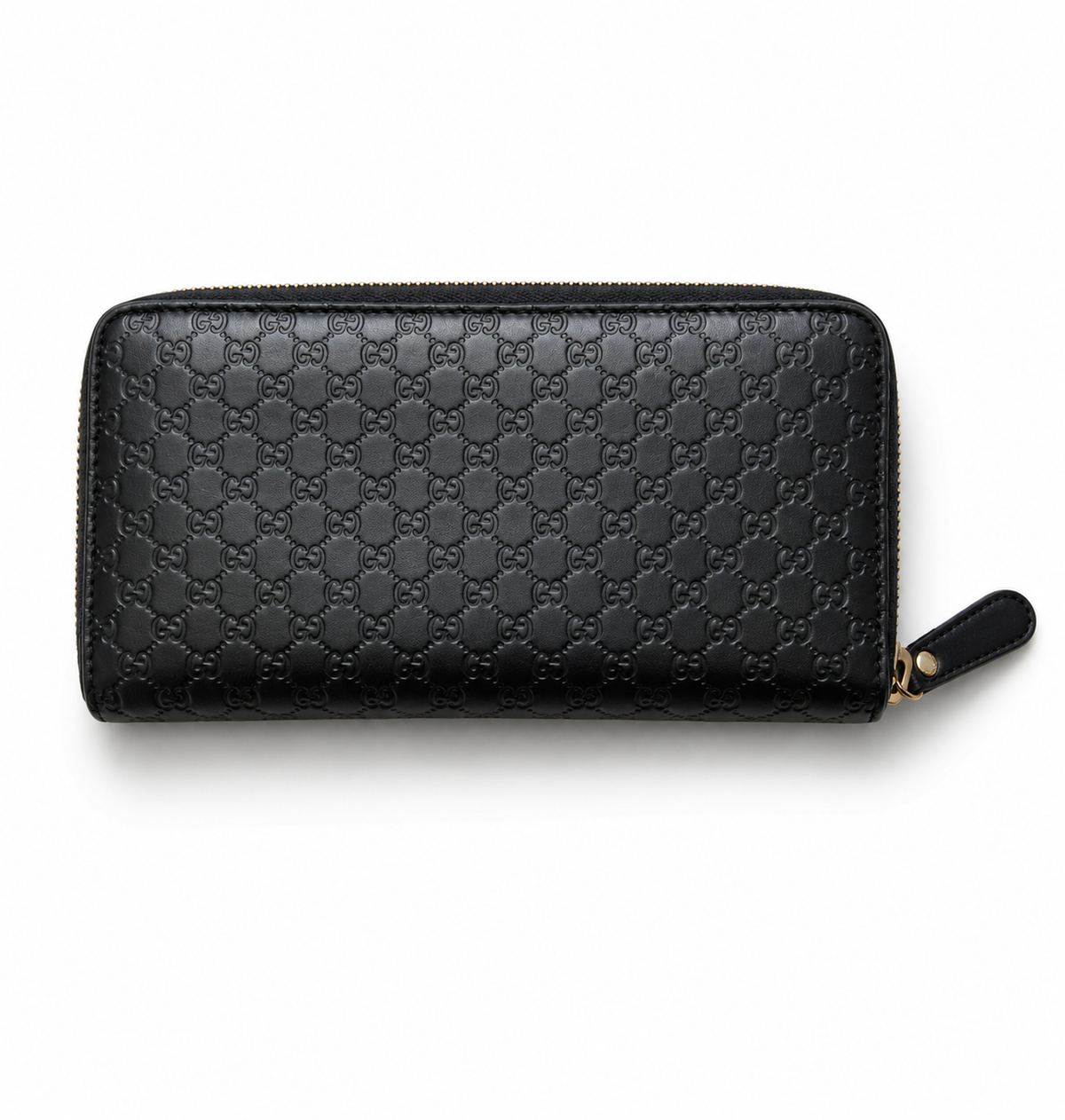 Gucci Micro Guccissima Black Leather Continental Zip Around Wallet GG Embossed