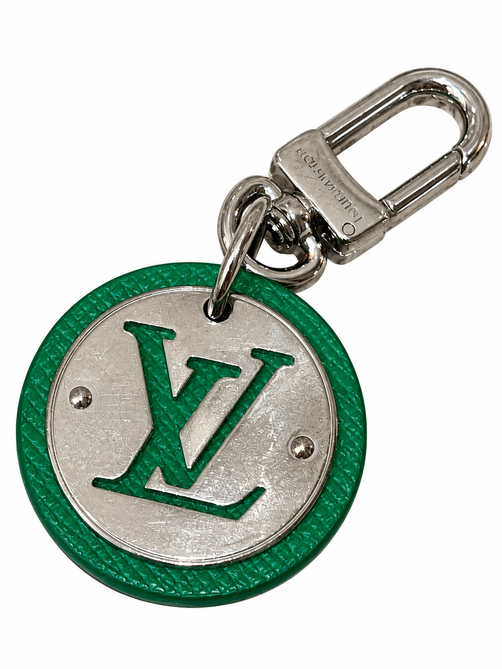 Louis Vuitton LV Circle Green Leather Bag Charm Key Holder Silver Hardware