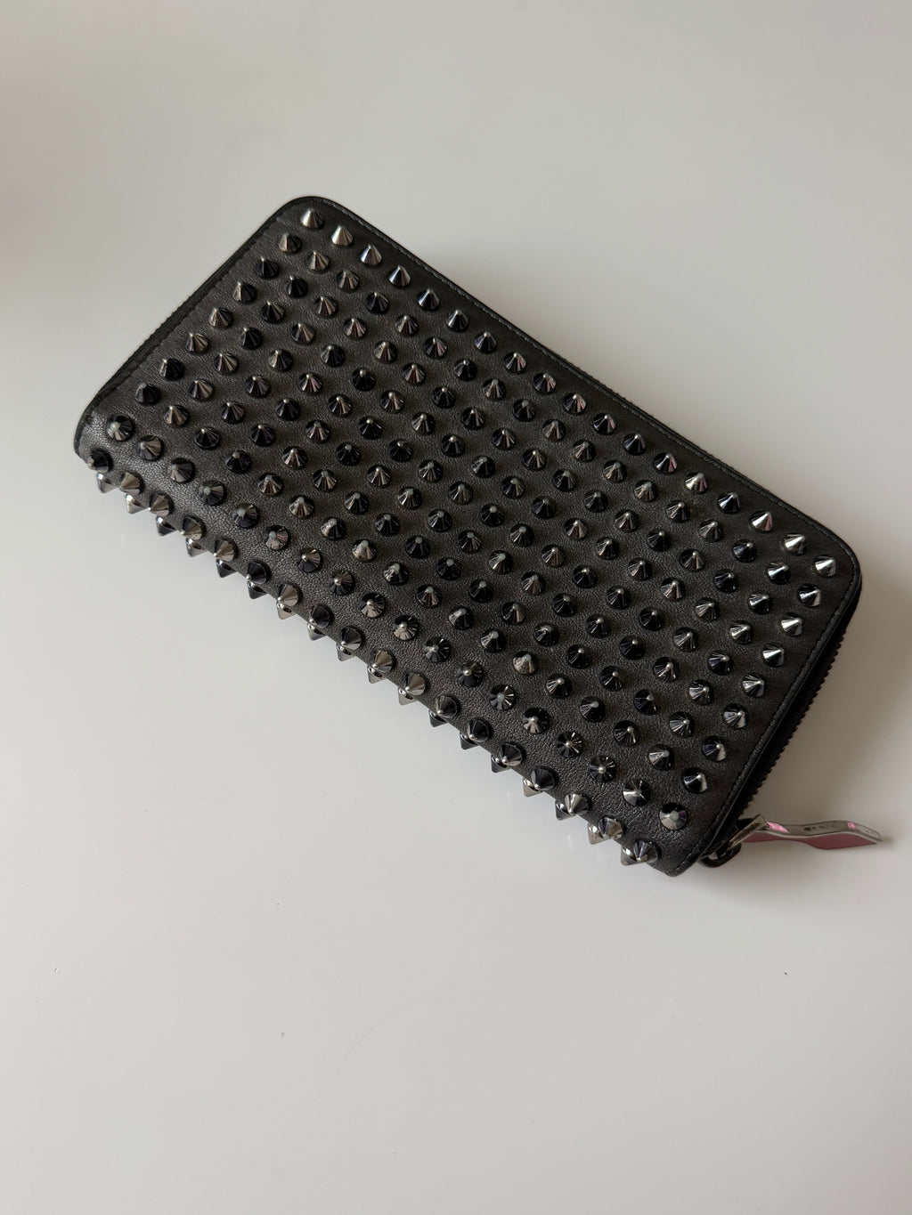 Christian Louboutin Panettone Black Spiked Leather Zip-Around Wallet with COA