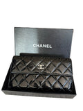 Chanel Black Patent Quilted Large Flap Wallet Silver CC