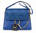 Chloé Medium Faye Shoulder Bag Blue Suede Leather Gold Chain + Legit App COA