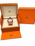 Hermès Harnais HA4.910 Chronograph Watch White Dial Brown Leather Cuff + Box COA
