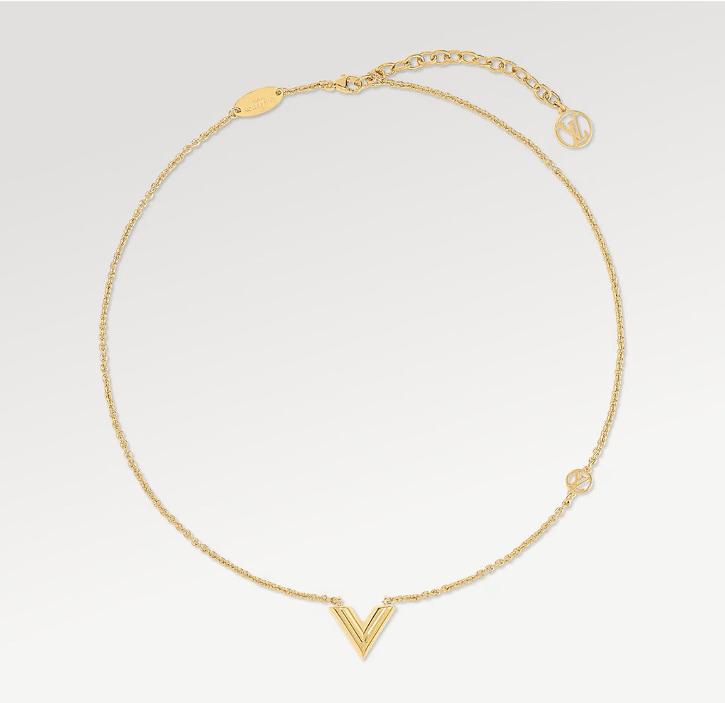 Louis Vuitton Essential V Necklace & Stud Earrings Gold-Tone Jewelry Set
