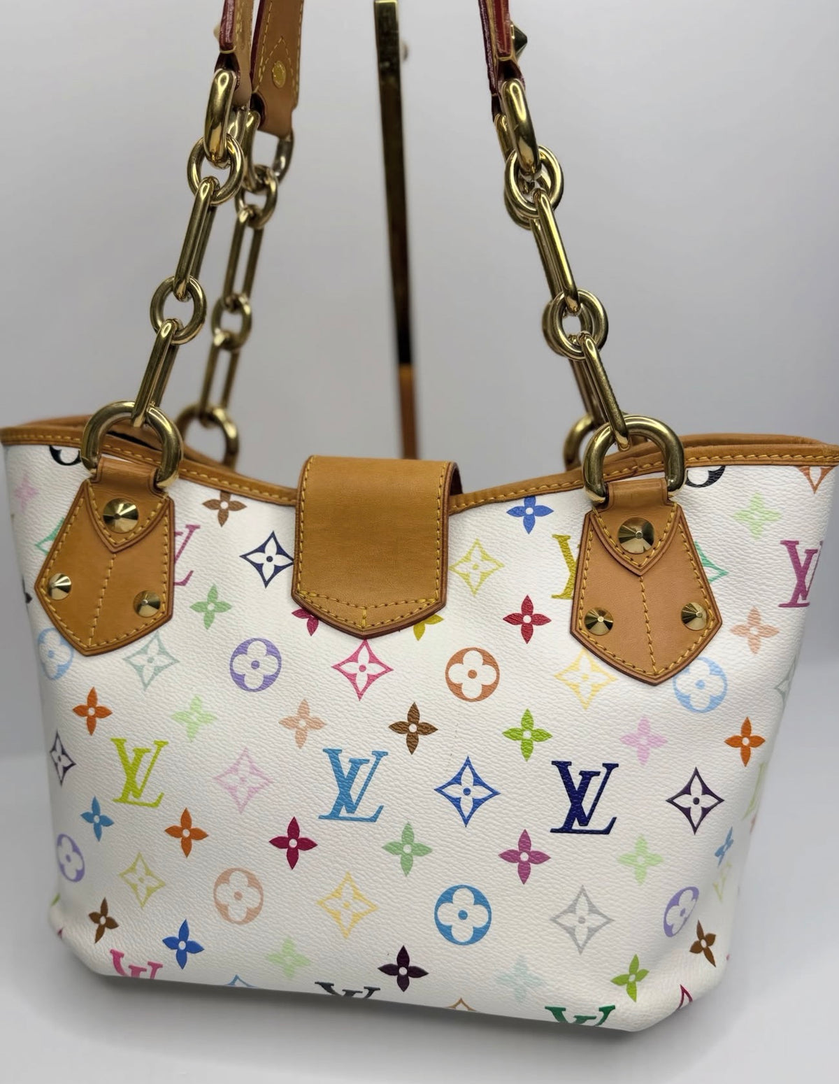 Louis Vuitton x Takashi Murakami Annie MM White Monogram Multicolore Chain Tote