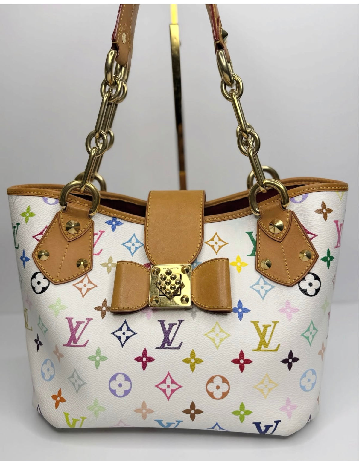 Louis Vuitton x Takashi Murakami Annie MM White Monogram Multicolore Chain Tote