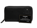 Chanel Black Caviar Leather Zip-Around Long Wallet with Jacket Motif & Silver CC