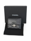 Chanel Black Caviar Leather Compact Flap Wallet Silver CC Hardware