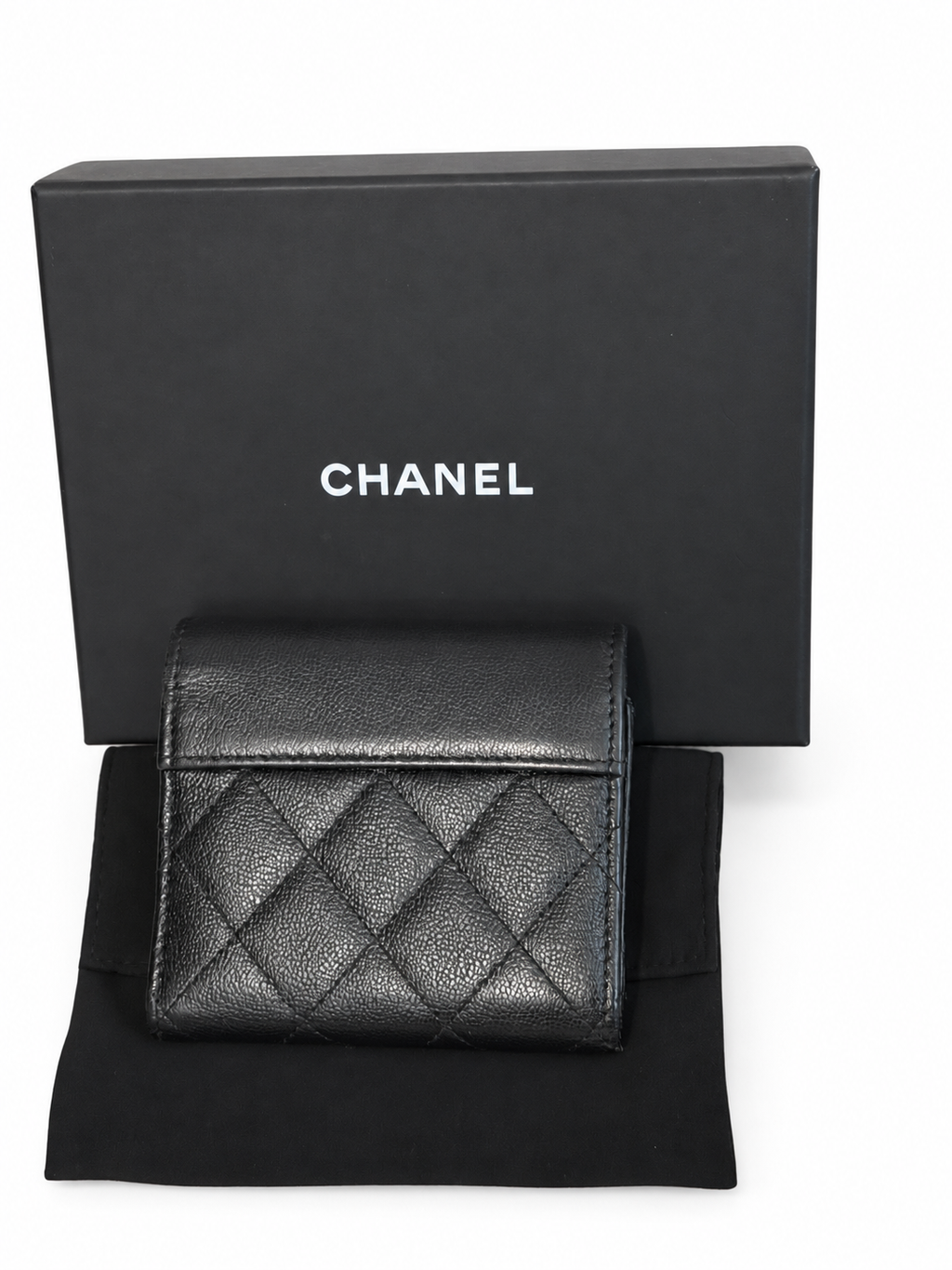 Chanel Black Caviar Leather Compact Flap Wallet Silver CC Hardware