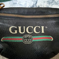 Gucci Vintage Logo Black Grained Leather Belt Bag Web Stripe Waist Bag