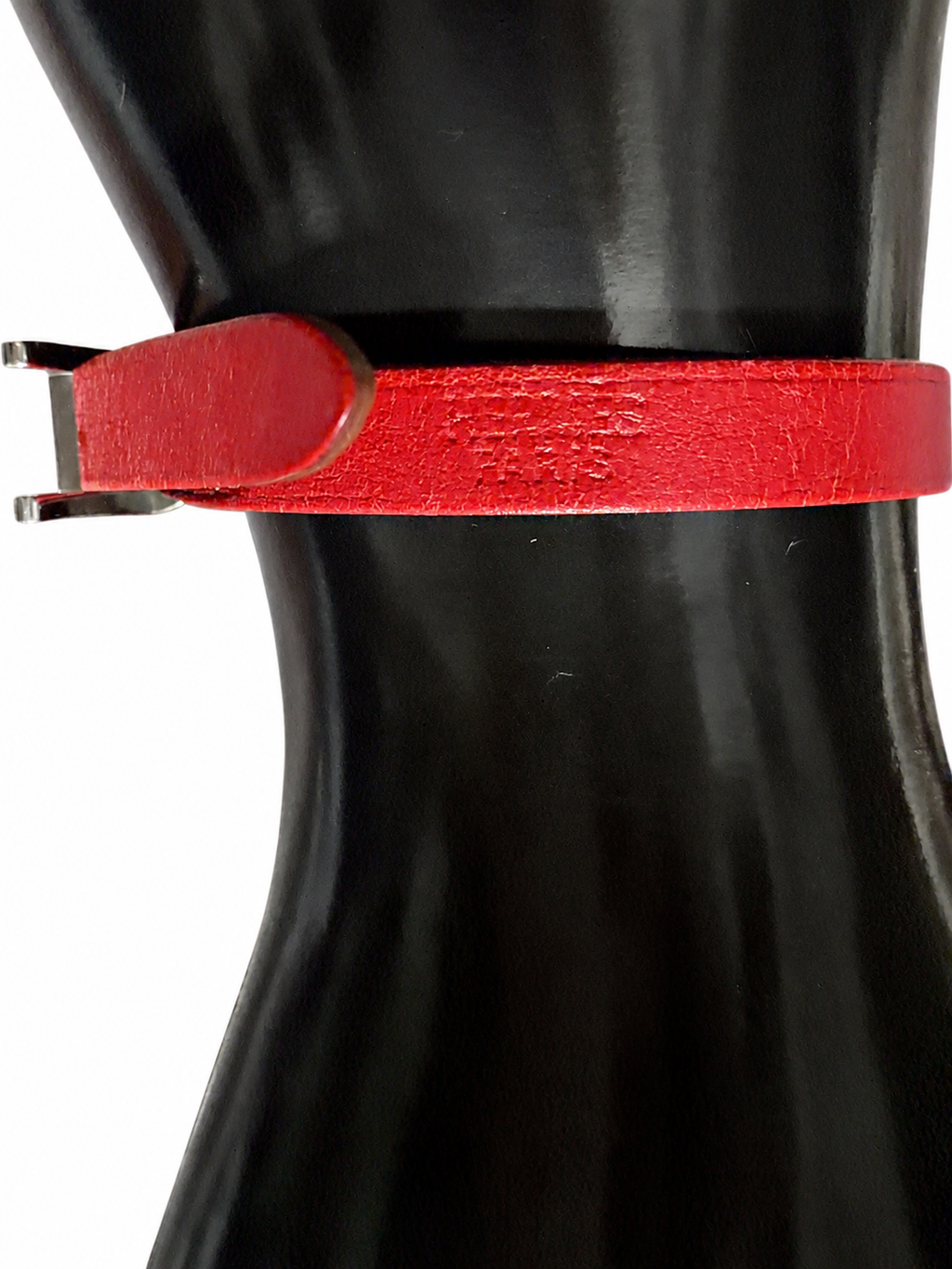 Hermès Behapi Simple Tour Red Leather Bracelet Palladium H Buckle + Box
