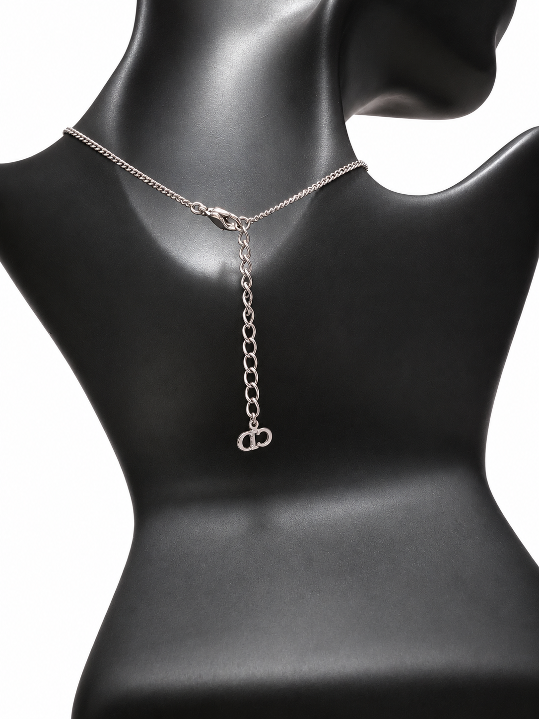 Christian Dior Silver-Tone CD Pendant Pearl Drop Necklace