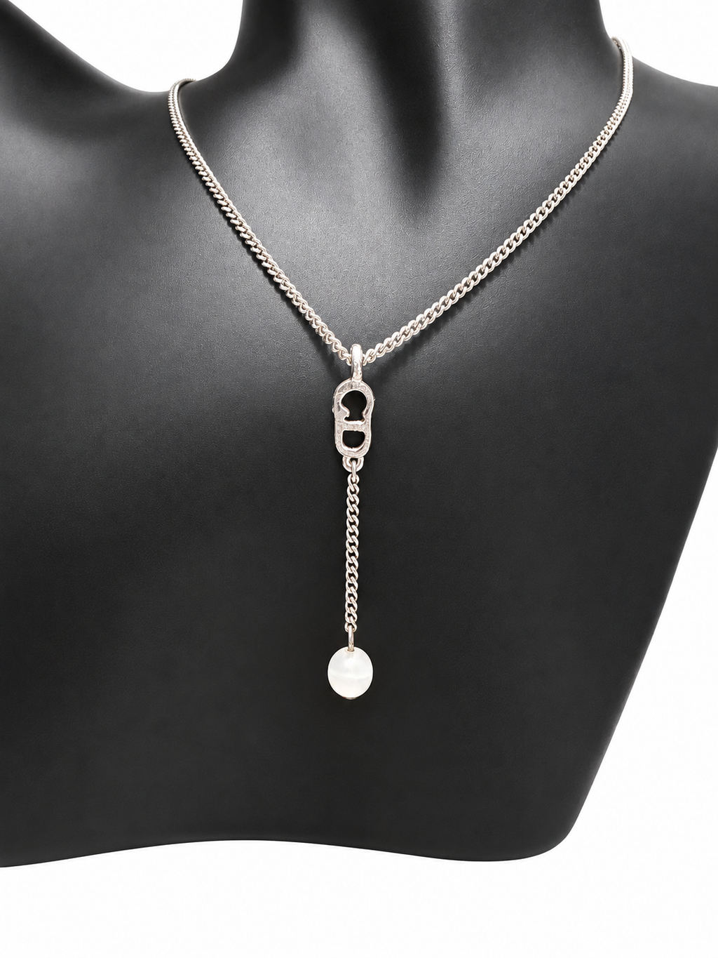 Christian Dior Silver-Tone CD Pendant Pearl Drop Necklace