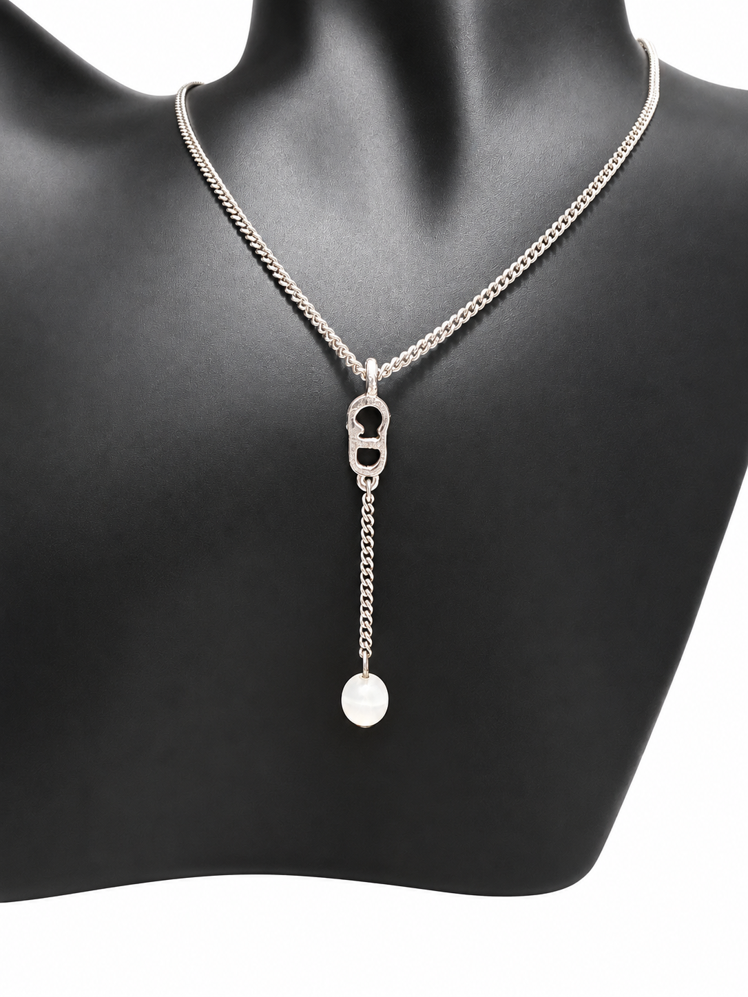 Christian Dior Silver-Tone CD Pendant Pearl Drop Necklace