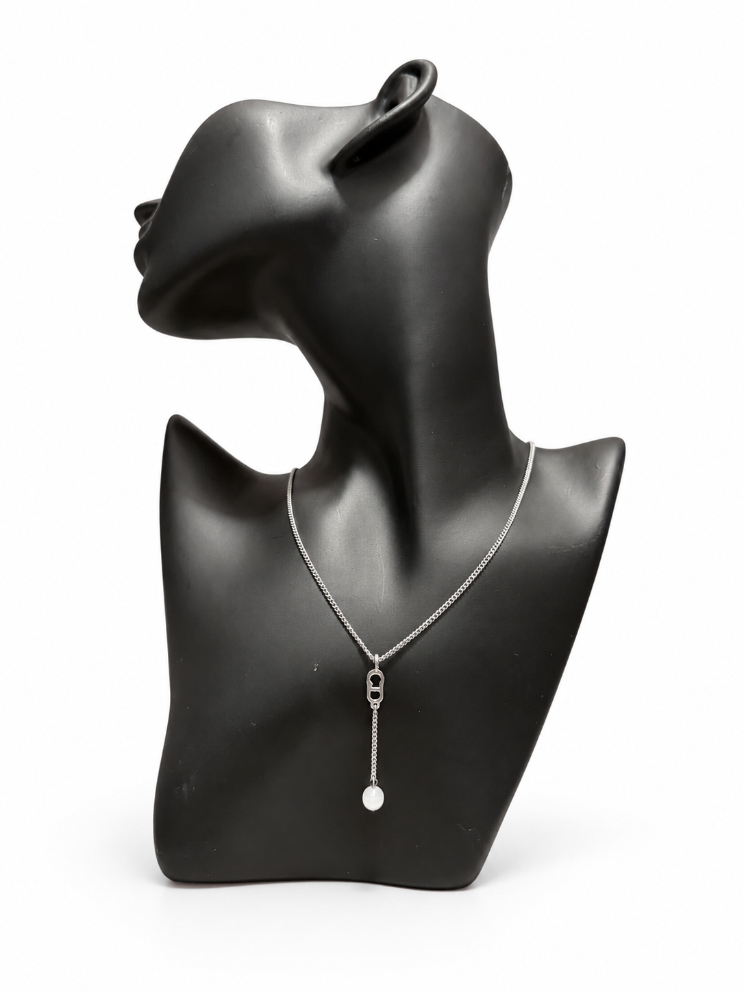 Christian Dior Silver-Tone CD Pendant Pearl Drop Necklace
