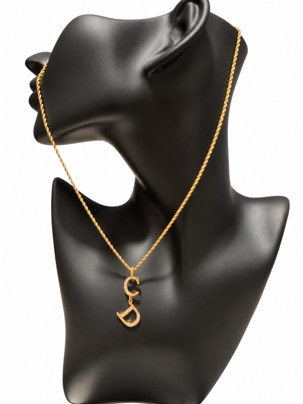 Vintage Christian Dior CD Crystal Drop Pendant Necklace Gold Tone