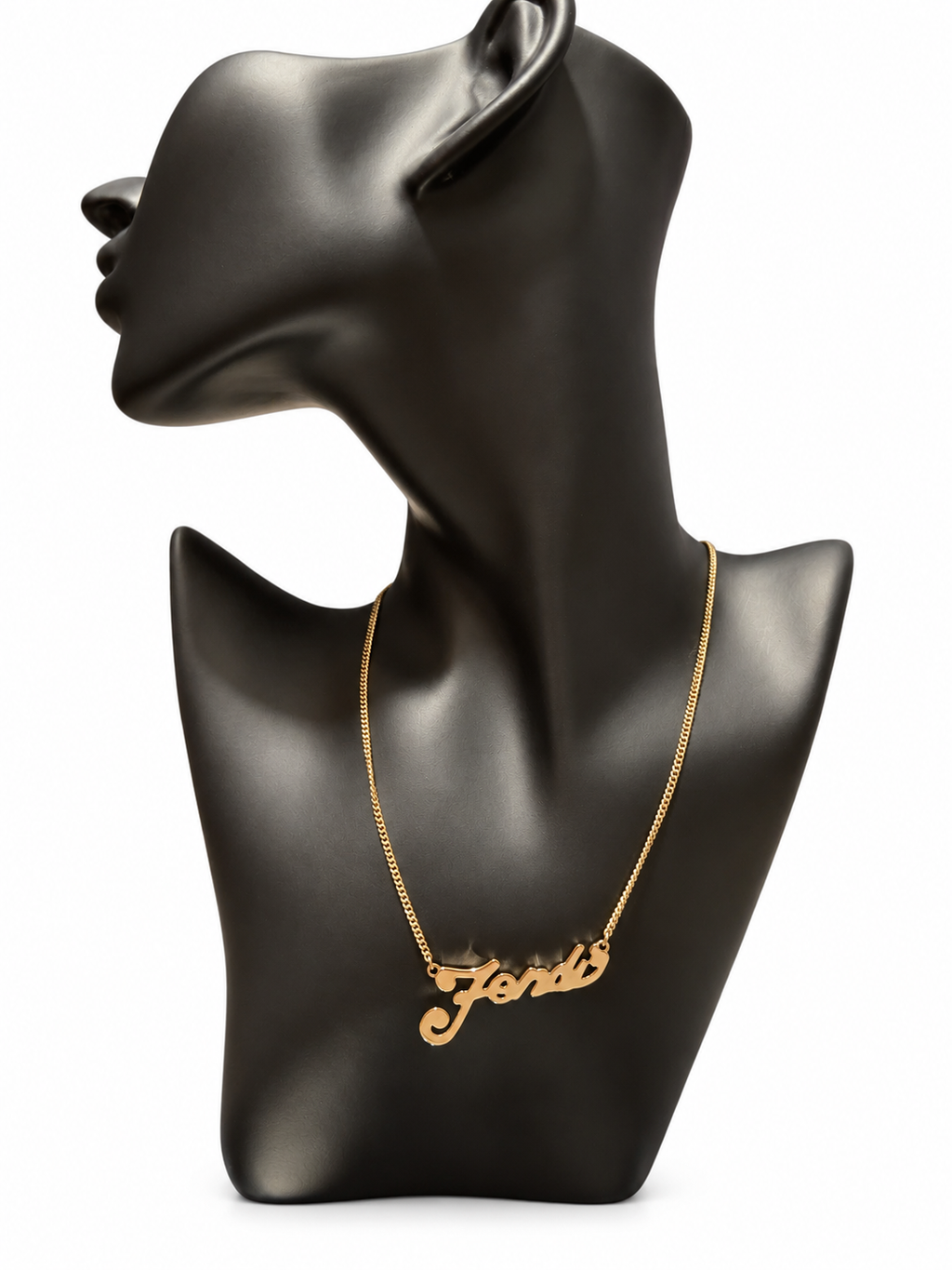 Fendi Gold-Tone Script Signature Logo Necklace Designer Statement Jewelry