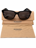 Burberry Black Square Cat Eye Sunglasses – Signature Check Temples, Case & Cloth