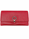 BVLGARI BVLGARI Red Textured Leather Continental Long Wallet Silver Logo Clasp